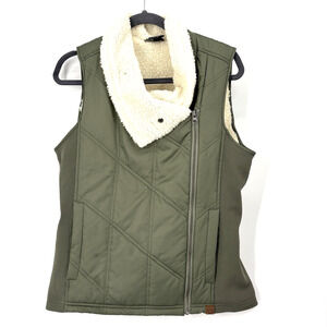 Womens Fleece Puffer Vest Small Green Sherpa Lined Full-Zip Life Integrity Earth